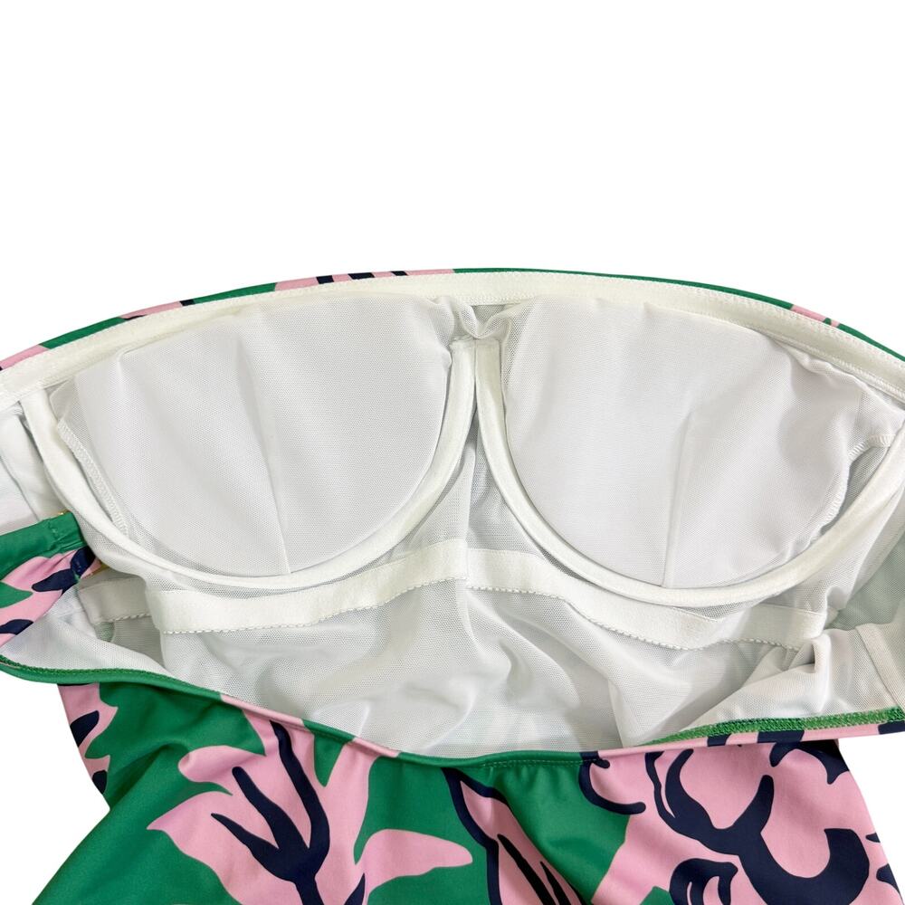 Boden Green/Pink Floral Print Strapless One Piece Swimsuit Women's Size 34D - Picture 4 of 6